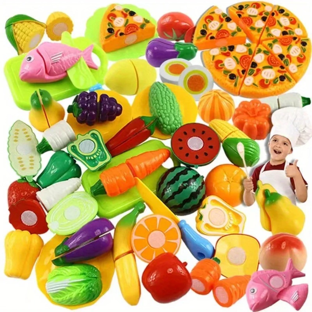 Kids Toys Kitchen Set - Pretend Kitchen Cutting Play Food Set